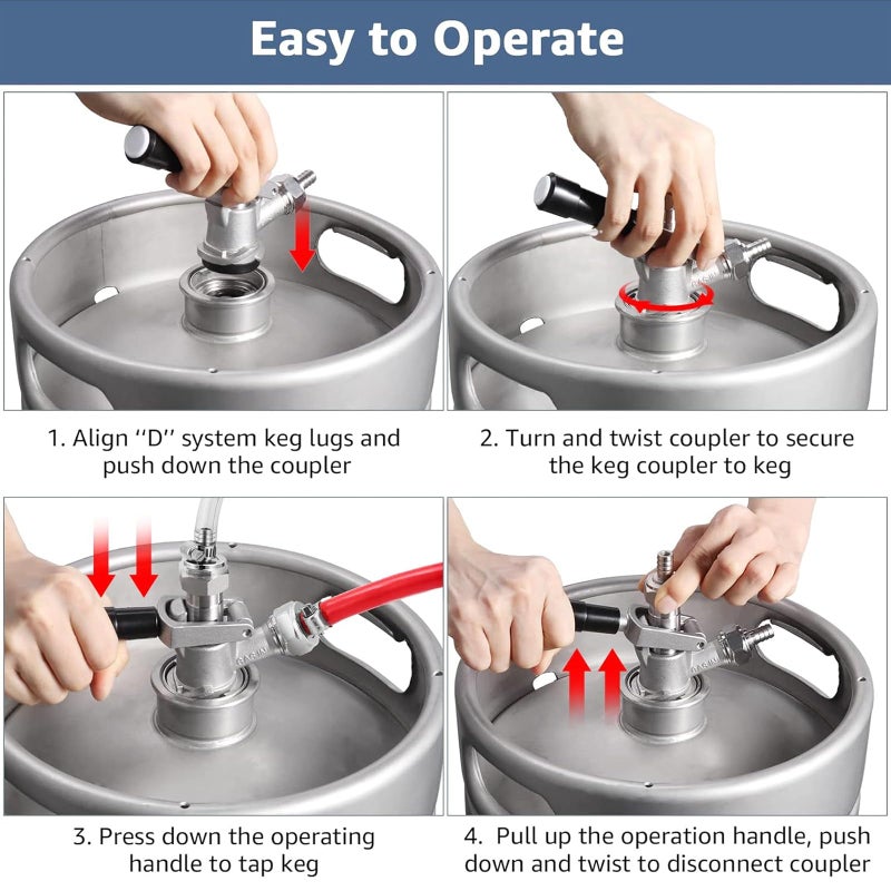 MRbrew All 304 Stainless Steel Keg Coupler, Commercial Sankey Kegerator D System Keg Tap Dispenser for I.D 5/16'' Draft Beer Line Gas Brewing Tubing with Check Valve Sealing Washer Hose Clamp - Image 4